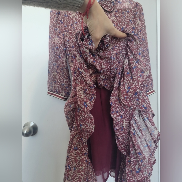Pre-loved Silky Floral Dress, Burgundy, S - Picture 9 of 10